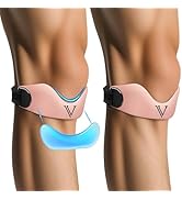 JHVW Silicone Patellar Tendon Support Strap 2-Pack, Knee Brace for Women &amp; Men, Adjustable Non-Sl...