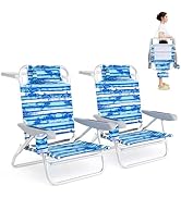 GYMAX Beach Chairs, 2Pcs Folding Camping Chair with Adjustable Backrest, Shoulder Strap, Cup Hold...