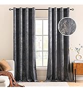 MIULEE Velvet Curtains 84 Inches Long Soft Bedroom Curtains Foil Print Room Darkening Curtains Th...