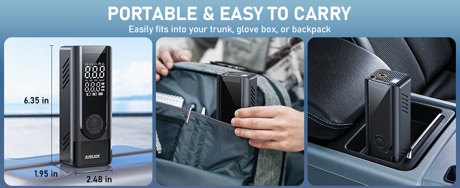 Portable and Easy to Carry Compact Tire Pump Design for Convenient Car Trunk Storage and Travel