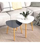Nesting Table Set of 2, Bamboo End Table for Living Room Side Table for Bedroom Triangle Modern C...