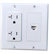 BOPLAT 2 Gang Power Outlet with 1 CAT6 Ethernet Port - 20A Electrical Outlet Cover Plate with 1 C...