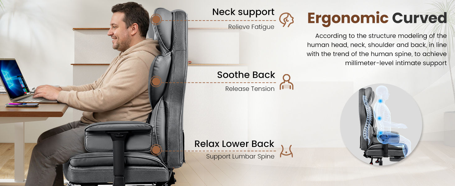 Executive Chair with High Back Footrest, Ergonomic Wide Padded Seat Computer Gaming Chair