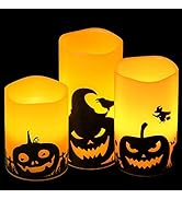 DRomance Pumpkin Flameless Candles Battery Operated with 6H Timer, Set of 3 Real Wax LED Flickeri...