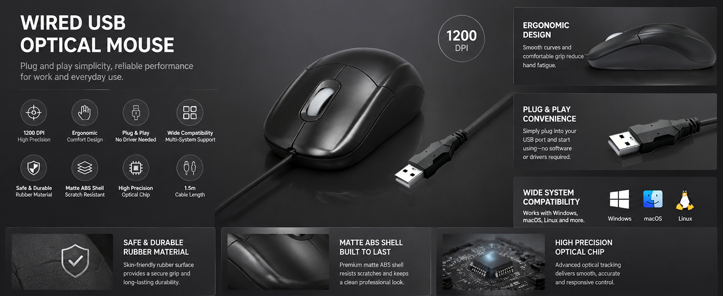 long cord wired mouse