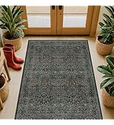 Vintage Floral Dark Green 3x5 Area Rugs for Entryway, Kitchen, Bedroom Beside Rug, Laundry Room, ...