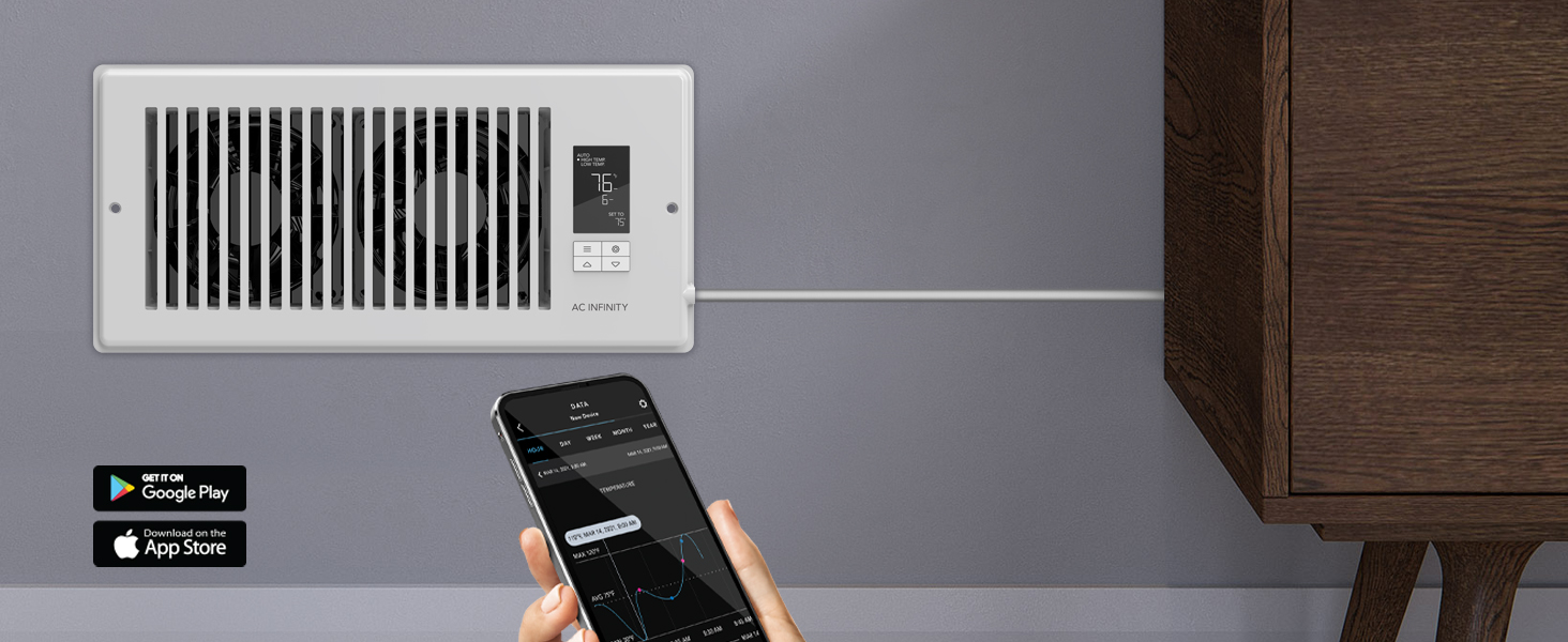 Register Booster Fan Improves Heating Cooling 10-Speed Control Bluetooth App Control