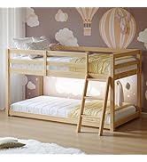 Vantic Low Bunk Bed with LED Light, Floor Low Bed with Wide Stairs, Convertible Soild Wooden Todd...