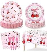 Cherry Party Plates and Napkins Supplies | 25 7inch Dessert Plates | 25 9inch Disposable Plates |...