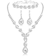 LOYALLOOK Bridal Rhinestone Teardrop Statement Necklace Bracelets and Dangle Earrings Jewerry Set...