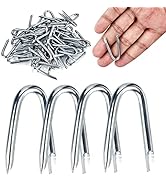 AccEncyc 50 Pcs Wire Staples Steel Fence Staple Nails U Shaped Nails 1-1/4'' U Staples for Fencin...