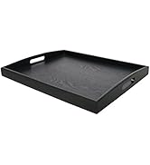 DILLMAN Serving Tray Large Black Wood Rectangle Food Tray Butler Tray Breakfast Tray with Handles...