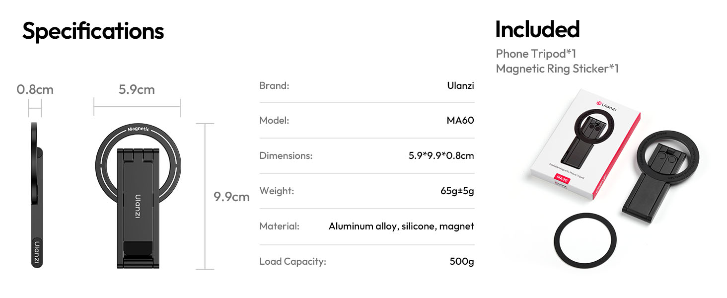 ULANZI MA60 Magnetic Phone Tripod Stand for iPhone - Aluminium Maglock Smartphone