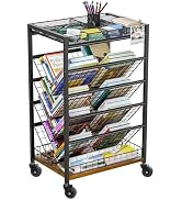 8 Tier Mobile Book Cart with Wheels: Rolling Bookshelf with Storage, Movable Bookshelf for Kids, ...