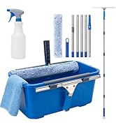 Window Cleaning Kit with 69" Long Handle, 3 Gallon Bucket,14" Squeegee,15" Microfiber Scrubber,Sp...