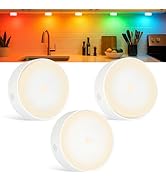 Yiliaw Rechargeable Puck Lights with Remote, Motion Sensor LED Under Cabinet Lighting, 19 Color T...