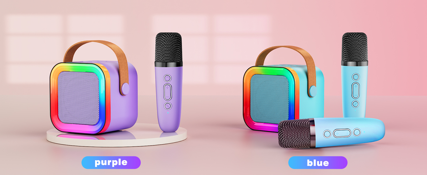 Mini Karaoke Machine Speaker for Kids Adults, Portable Bluetooth with 2 Wireless Microphones