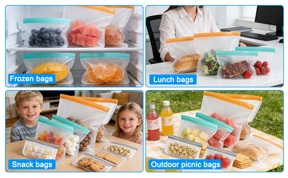 Reusable Freezer Bags Food Storage Bags Leakproof BPA Free Dishwasher