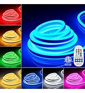 TORCHSTAR 50ft LED Neon Rope Lights Outdoor RGB, IP67 Waterproof, 120V Neon Light Strip Linkable,...