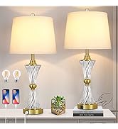 Touch Control Dimmable Table Lamps for Bedrooms, 3-Way Gold Crystal Bedside Lamp with USB Ports, ...