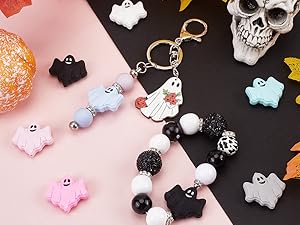 Halloween Silicone Beads Cute Ghost Bead Bulk White Black Ghosts