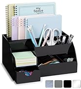 Acrylic Office Desk Organizer with Drawer, Black 9 Compartments, All in One Office Supplies and C...