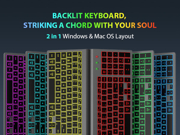 wireless keyboard and mouse with 7 colored