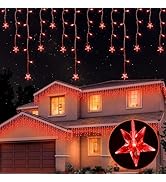 oopswow Christmas Icicle Lights,16.5FT 200 LED Icicle Curtain Lights,40 Drops Star Icicle Lights ...