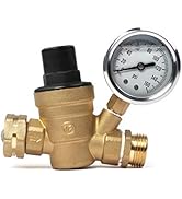 Water Regulator Valve- 3/4" NH Thread NO Lead Brass Adjustable RV Pressure Regulator with Pressur...