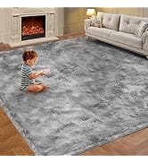 Ultra Soft Indoor Modern Area Rugs, 5x7 Tie-Dyed Light Grey Large Area Rugs for Living Room, Fluf...