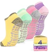 GRPSKCOS Pilates Yoga Grip Socks 4 Pairs Women Non Slip Socks for Barre Home Hospital Size 5-10