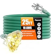 25 FT 16/3 Gauge Outdoor Extension Cord with Multiple Outlets Light Indicator, Flexible 3 Outlets...