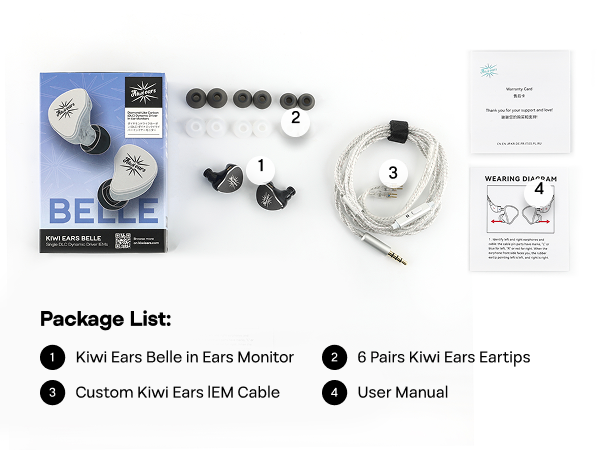 Linsoul Kiwi Ears Belle 10mm DLC Dynamic Driver in-Ear Monitor, HiFi Wired Earbuds