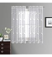 VOGOL White Sheer Curtains 63 inches Length, Birds Embroidered Window Treatment Sheer Voile Curta...