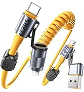 Vexipia 4-in-1 Coiled USB C Cable for Car [140W Fast Charging] USB C to Lightning Cable [CarPlay&...