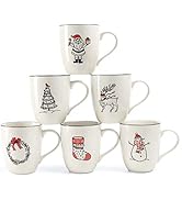 LEHAHA Christmas Coffee Mug Set of 6 – 16 oz Christmas Theme Holiday Ceramic Coffee Mugs Perfect ...