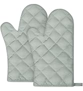 AUAUY Grey Oven Mitts, 1 Pair Kitchen Mittens, 392F Heat Resistant Non-Slip Gloves for Oven, BBQ,...