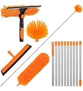Cobweb Duster Kit and Window Squeegee Cleaner Tool with Extension Pole: 165 Inch 4-in-1 High Ceil...