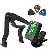 BROTOU Guitar Tuner Clip On with Guitar Capo for Guitar, Bass, Violin, Ukulele, Digital Electroni...