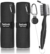 Seticek 2 Pack Golf Towel (16" X 16") with Golf Club Brush, Microfiber Waffle Pattern Golf Towels...