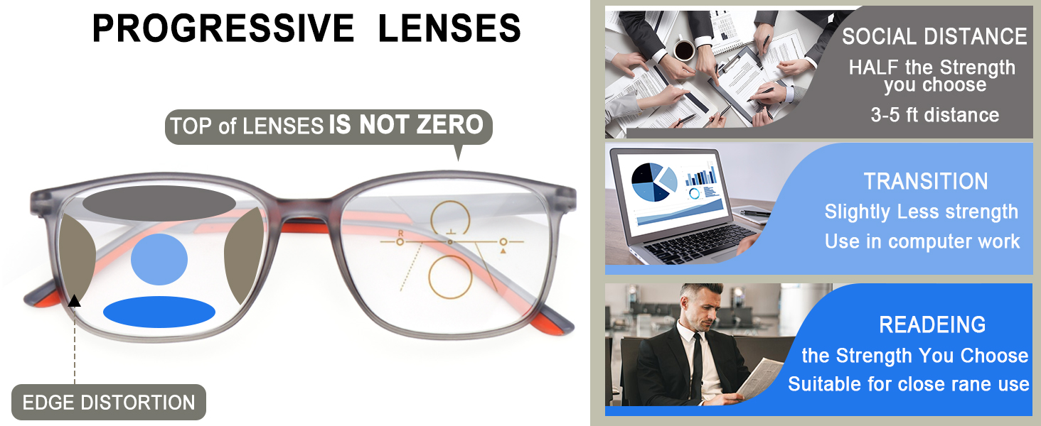 Progressive Multifocus Reading Glasses Men Women Blue Light Blocking Readers 300