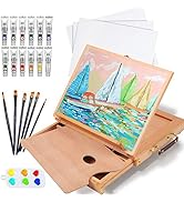 Falling in Art Beechwood Tabletop Easel Set with 12 Tubes Acrylic Paints, Canvas Panels, Brushes,...
