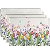 Tulip Placemats Set of 4 Spring Summer Flowers Tulips Lavender Place Mats Watercolor Floral Dande...