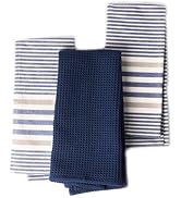 KESOL Set of 3 Yarn Dyed with Waffle Kitchen Towel, 18" x 28", Recycled Cotton, Blue