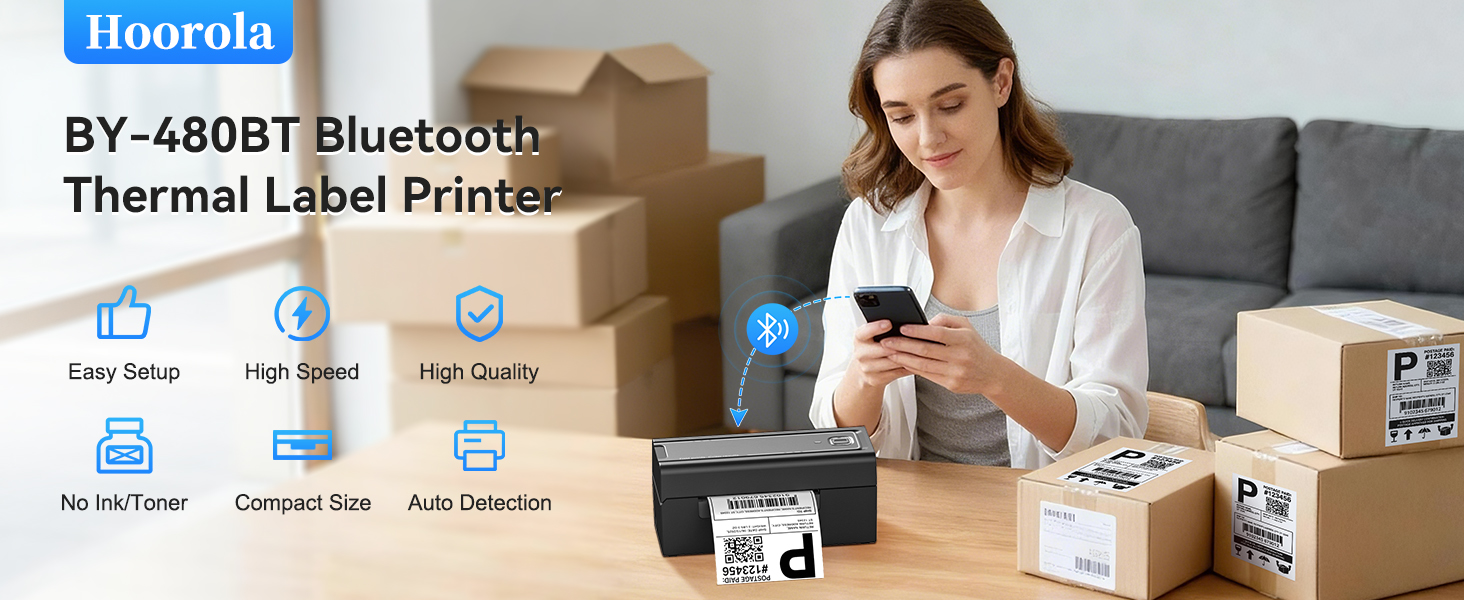 Bluetooth label printer for iPhone Android iPad &amp;amp; USB for Mac Windows PC ChromeOS wireless thermal