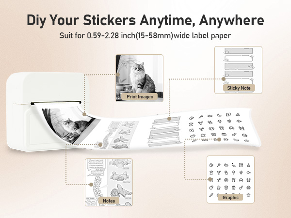 Diy Your Stickers Anytime, Anywhere Suit for 0.59-2.28 inch(15-58mm)wide label paper