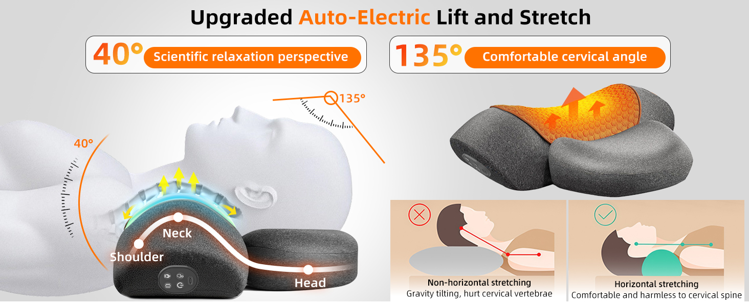 Cordless Heated Neck Massager Pillow for Pain Relief, Neck Stretcher Cervical Traction