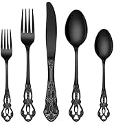 EUIRIO 30 Pieces Royal Silverware Set for 6, Retro Gorgeous Black Flatware Set, Premium Stainless...