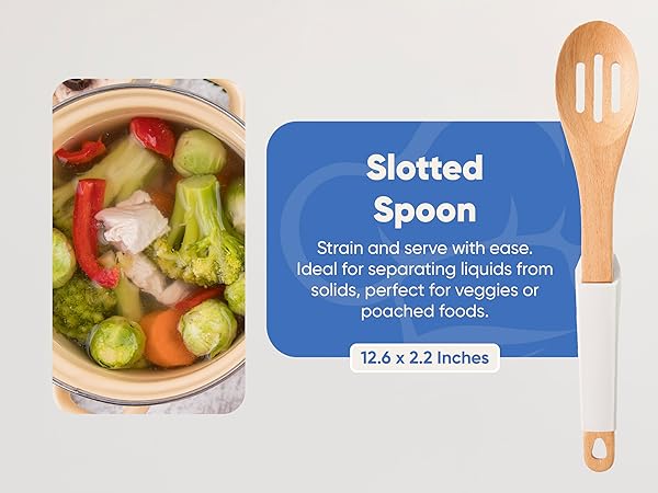 Wooden Cooking Utensils Set White slotter spoon