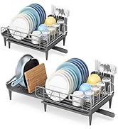 TOOLF Expandable Dish Drying Rack, 16.7'' to 26.8'' Large Dish Racks for Kitchen Counter, Stainle...
